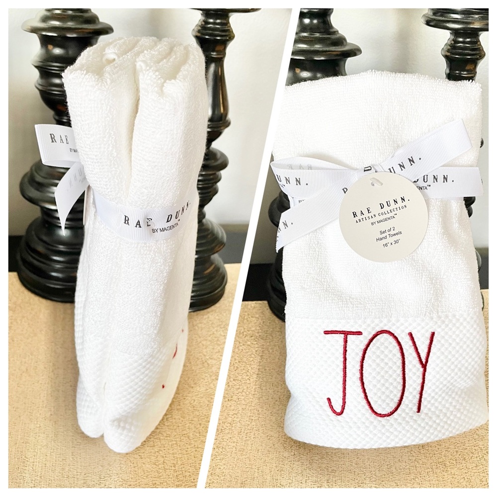 🆕Rae Dunn SET OF 2 JOY Bathroom Hand Towels